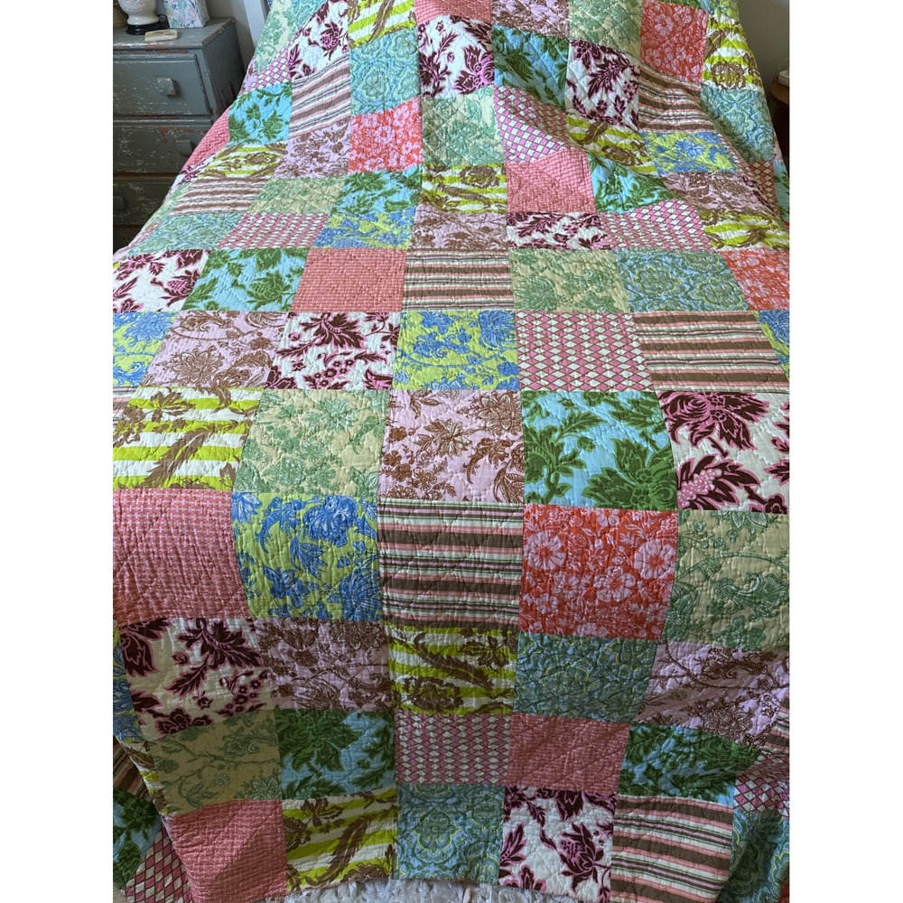 Nobility King Patchwork Quilt Multi Color Floral Striped 100% Cotton Bedding